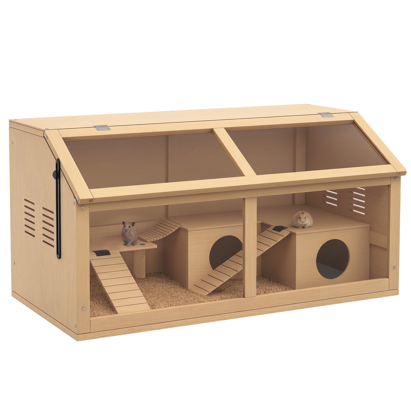 Cage hamster en bois habitat grand pour rongeur ventilation couvercle ouvrant et accessoires 85x45x44cm bois naturel