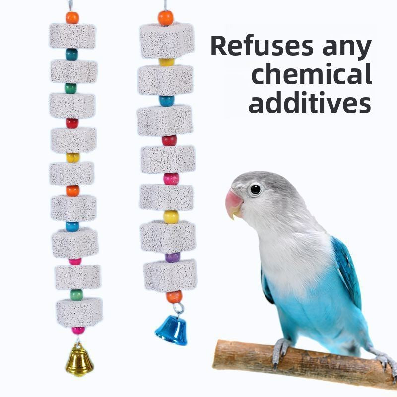 Birds chewing on toys